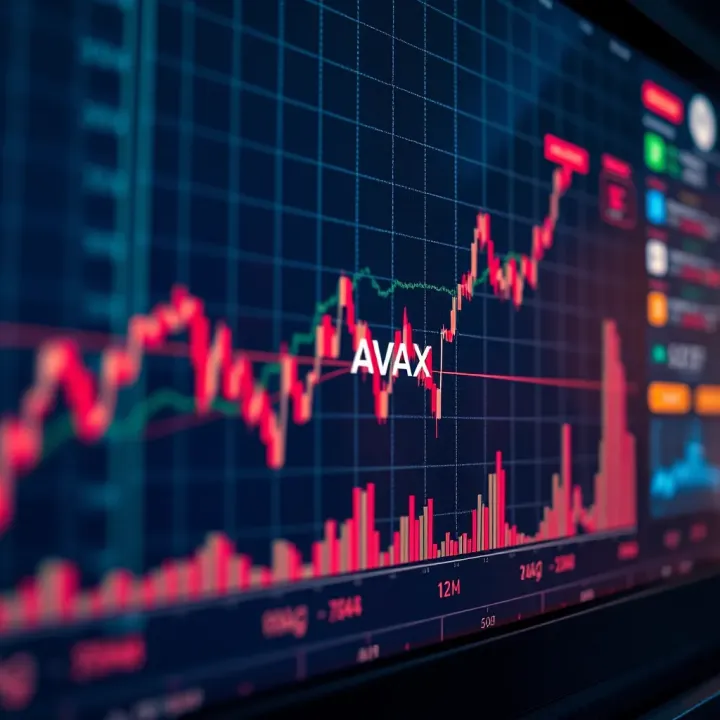 Graph showing upward trend of AVAX cryptocurrency price with digital data overlays