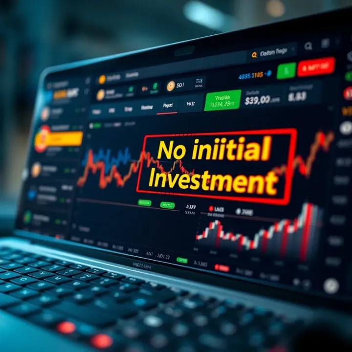 Trading Platform Highlighting No Initial Investment Requirement Illustration of a simplified trading dashboard highlighting no initial investment feature