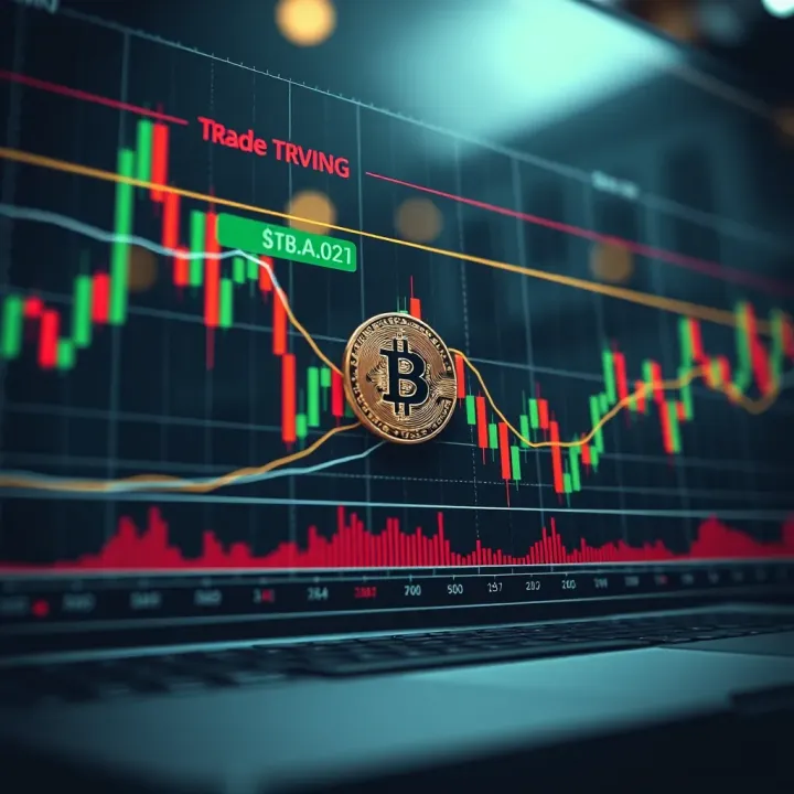 Graph showing Bitcoin price fluctuations with technical indicators and trend lines