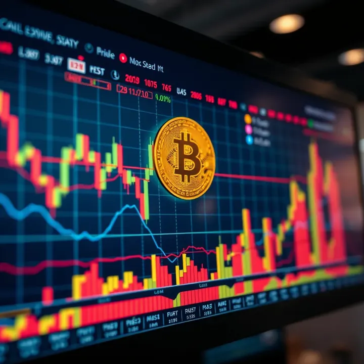 Graph showing recent Bitcoin price fluctuations with trend lines and market indicators