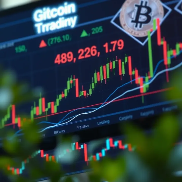 Graph showing Bitcoin price fluctuations with trend lines and technical indicators