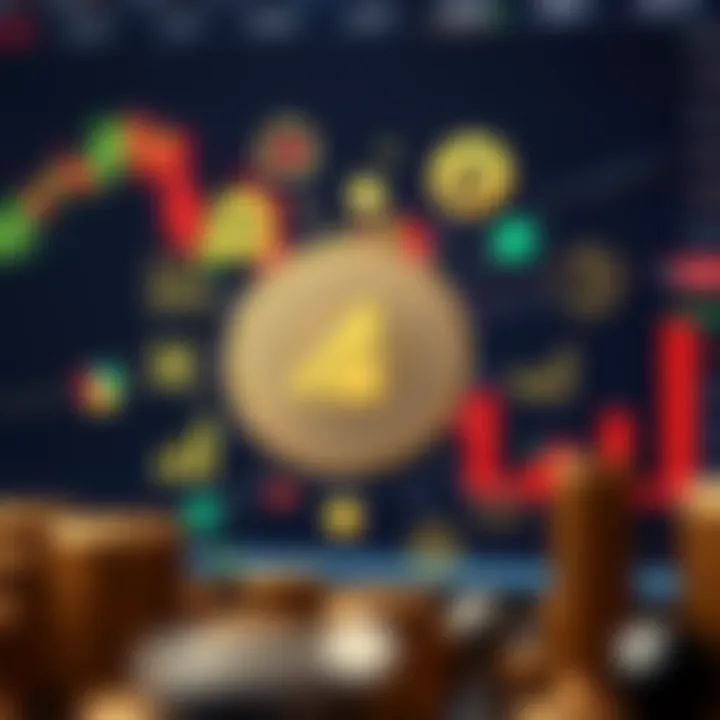 Illustration of a digital coin surrounded by various financial indicators and risk assessment icons