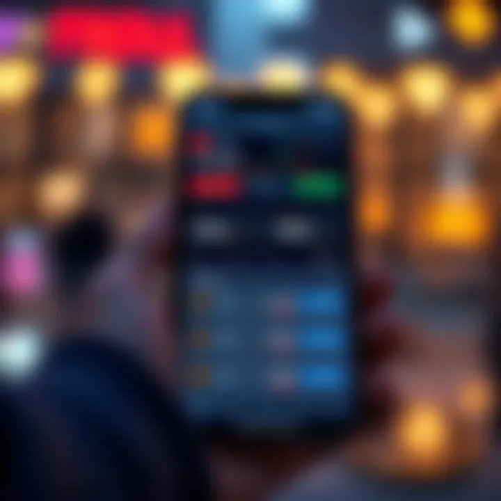 Mobile phone screen displaying a user-friendly trading app interface with charts and trade options