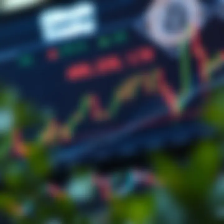 Graph showing Bitcoin price fluctuations with trend lines and technical indicators