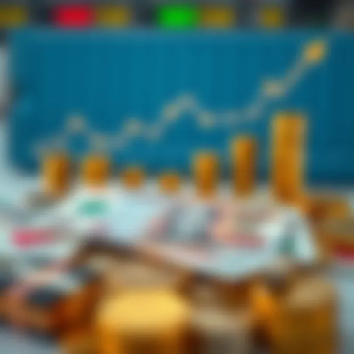 Conceptual illustration of foreign currency notes and investment growth icons