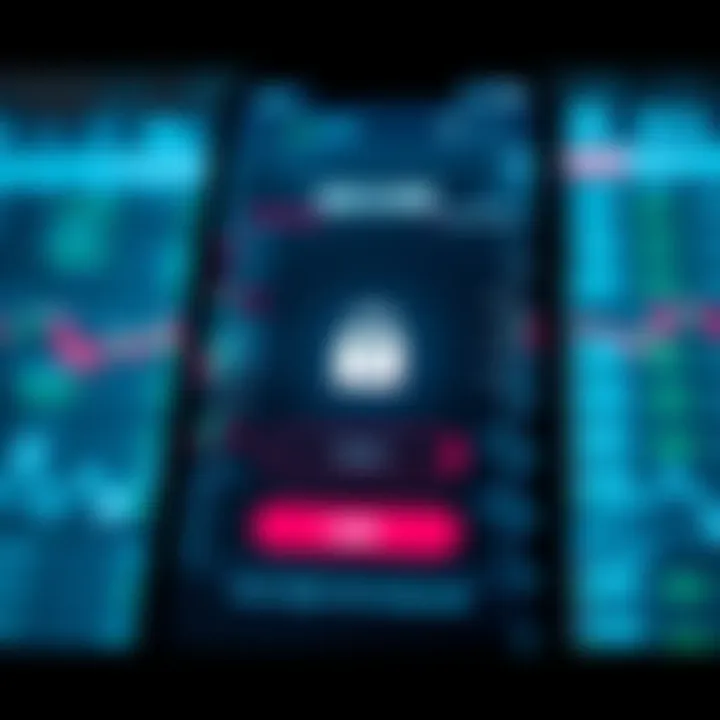 Secure login screen of a mobile trading application emphasizing cybersecurity features