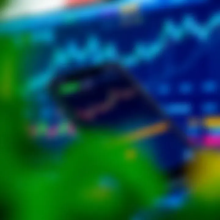 Mobile device displaying a trading app interface with charts and market data