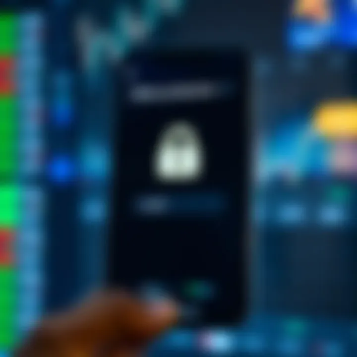 Secure login screen on a mobile trading application emphasizing data protection