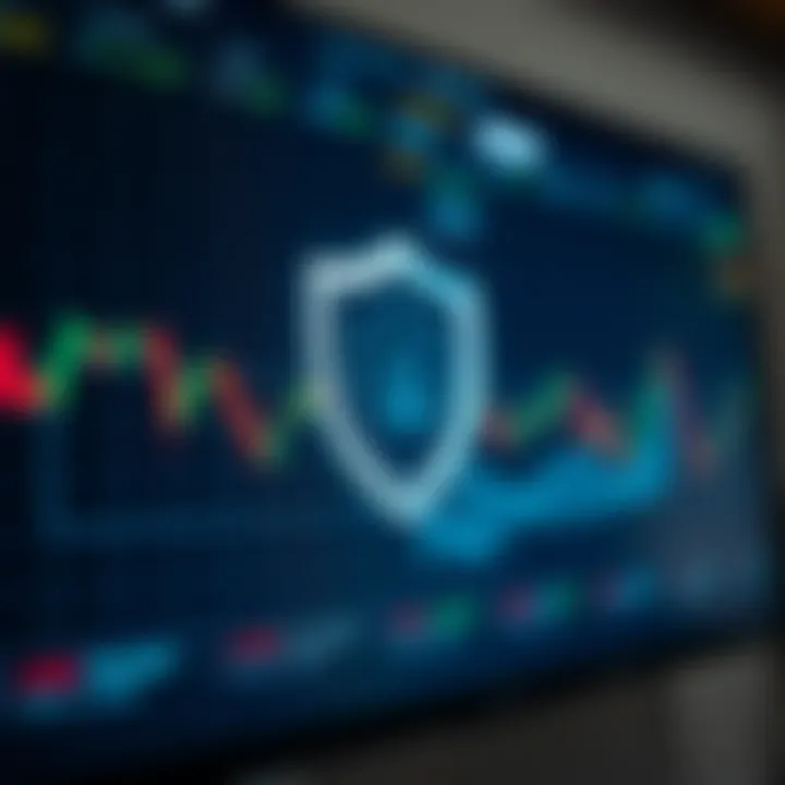 Secure trading environment with shield icon and financial data on screen