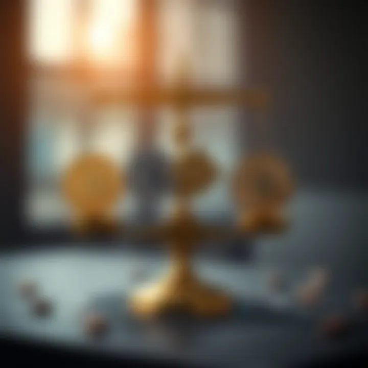 Illustration of cryptocurrency symbols balanced on a scale representing Islamic finance principles