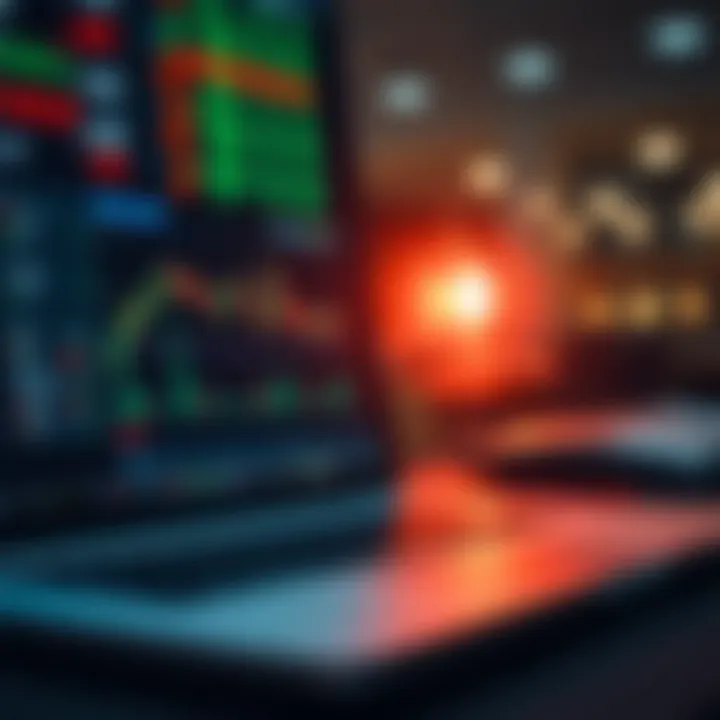 Open laptop displaying a digital trading chart with financial data on screen