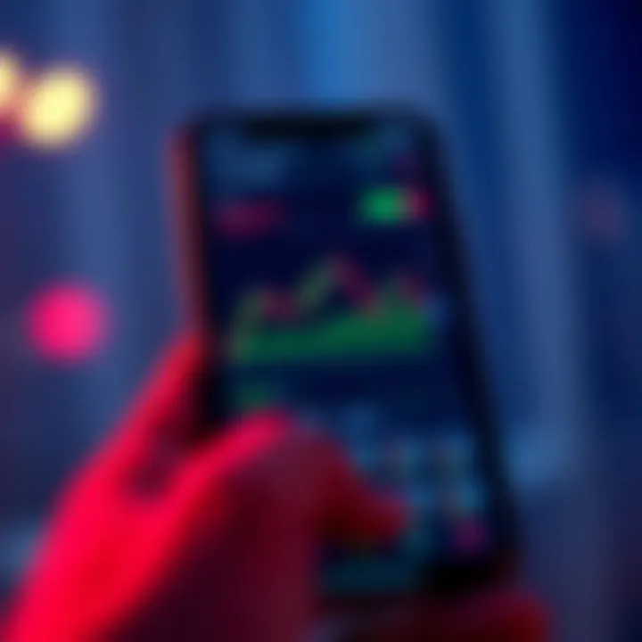 Smartphone screen displaying a trading app interface with charts and market data in Pakistan