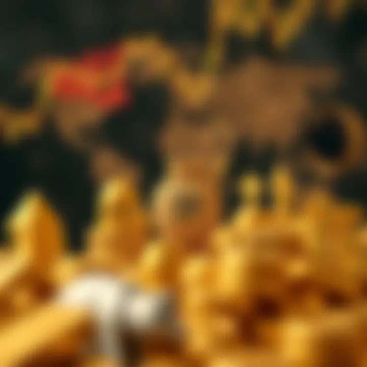 Illustration of economic symbols and geopolitical icons impacting gold market