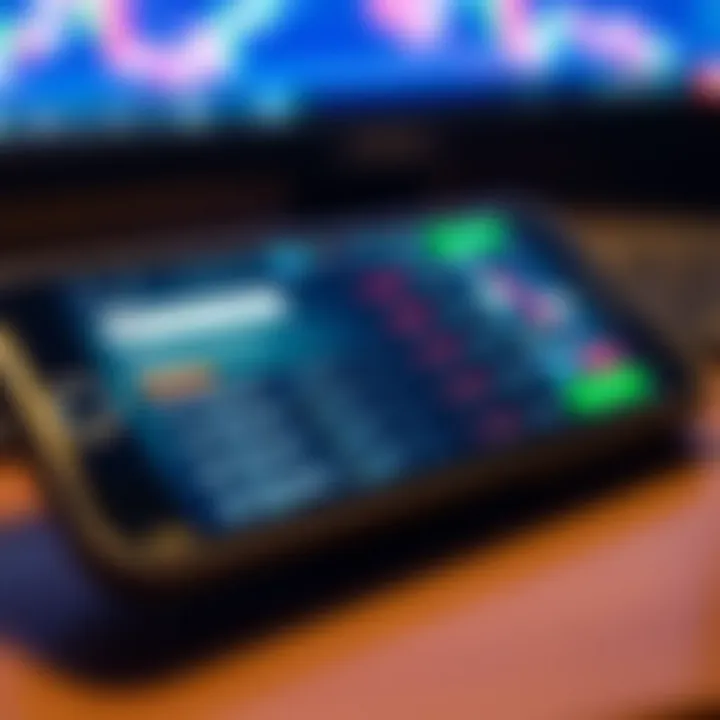 Mobile phone screen displaying the IQ Option app interface with various trading options visible
