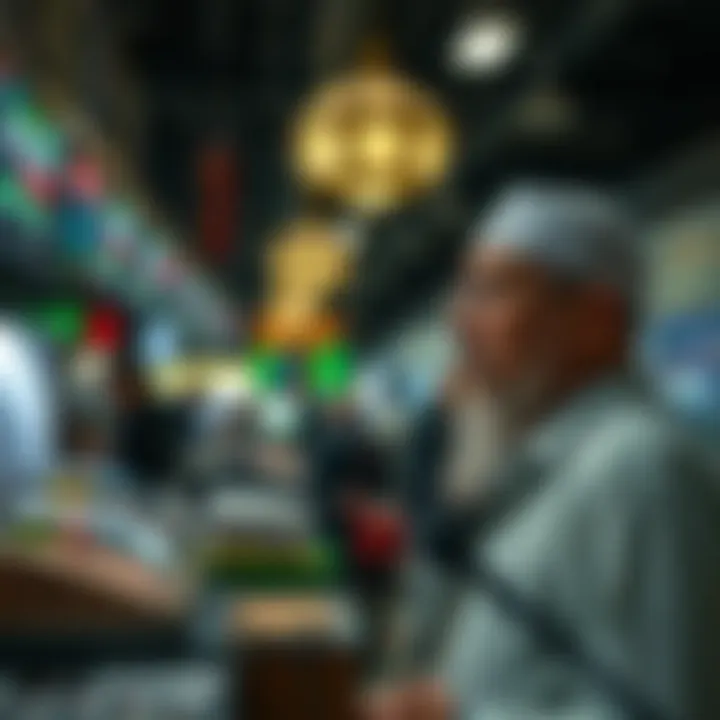 Depiction of a market scene with ethical trading practices guided by Islamic teachings