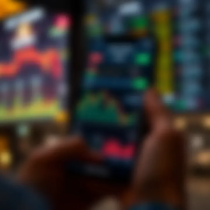 Digital interface displaying stock market charts and portfolio data on a smartphone