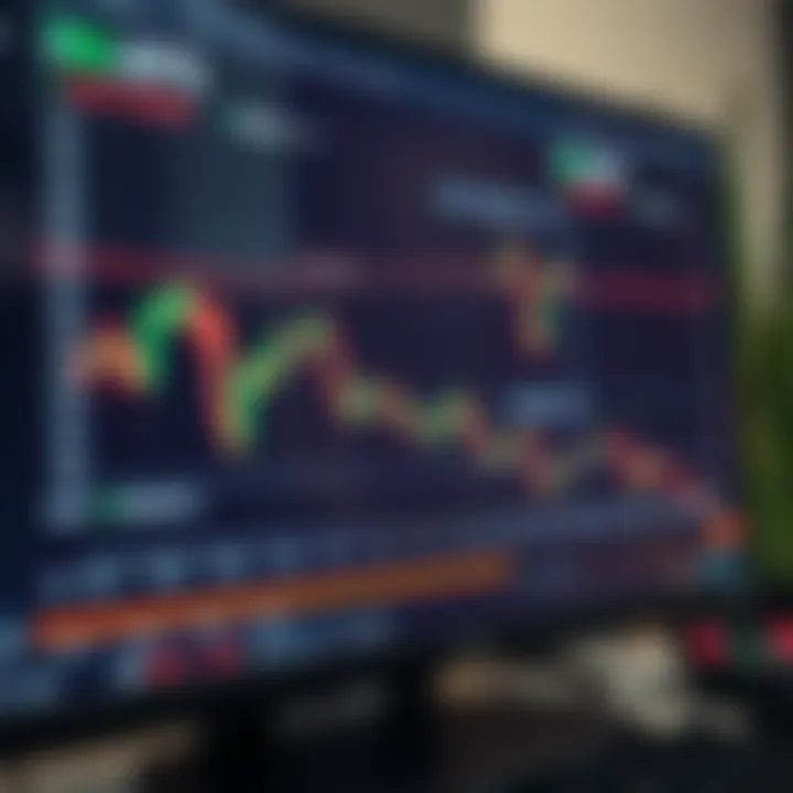 Cryptocurrency Market Trends and Trading Indicators Graph showing fluctuating cryptocurrency market trends on a computer screen with trading indicators