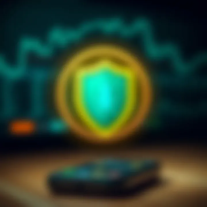 Secure download symbol with shield and smartphone illustrating safe app installation