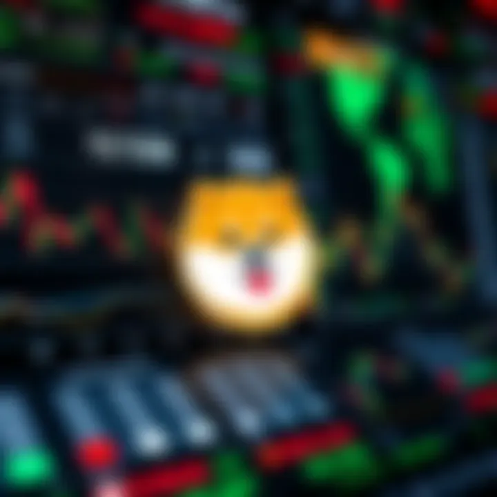 Digital dashboard displaying cryptocurrency prices with focus on Shiba Inu coin alongside global economic indicators