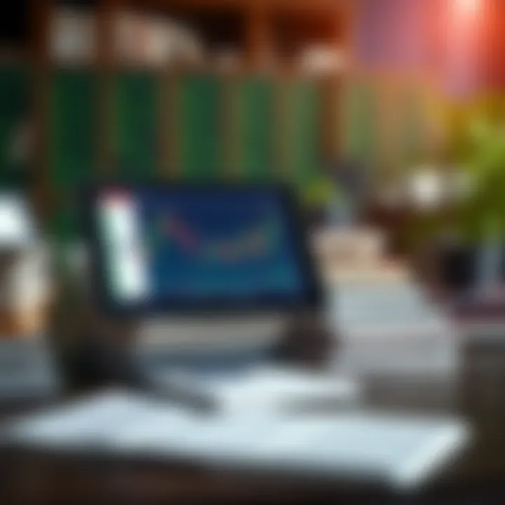 Stack of trading books and a digital tablet displaying financial charts