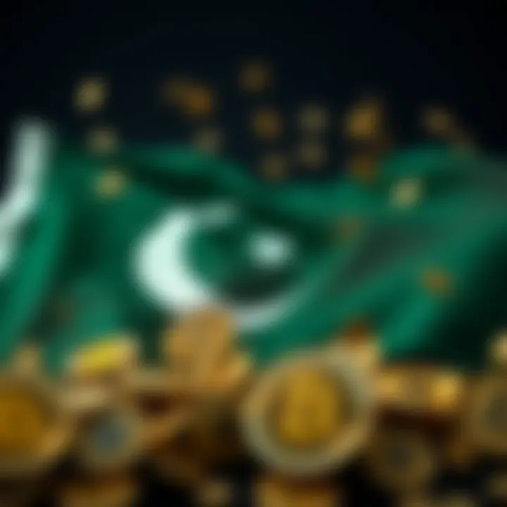 Illustration of the Pakistan flag with digital cryptocurrency symbols surrounding it representing Binance regulation