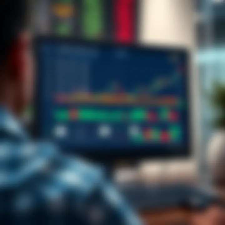 Illustration of a computer screen displaying a trading dashboard with market data and regulatory icons