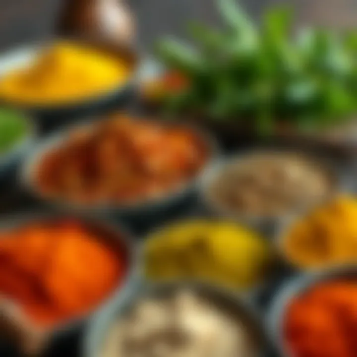 Colorful spices and fresh herbs arranged in bowls showcasing essential ingredients of Pakistani cooking