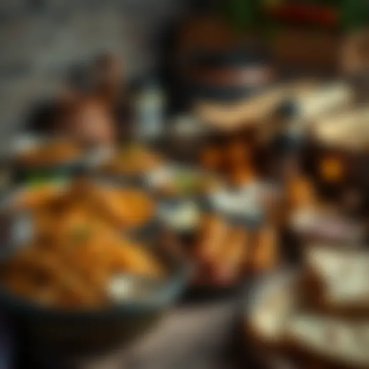 Assortment of traditional Pakistani dishes including biryani, kebabs, and naan bread on a rustic table