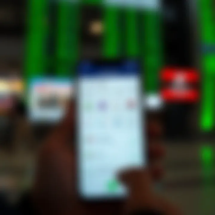 User interface displaying various features of a trade application on a smartphone screen