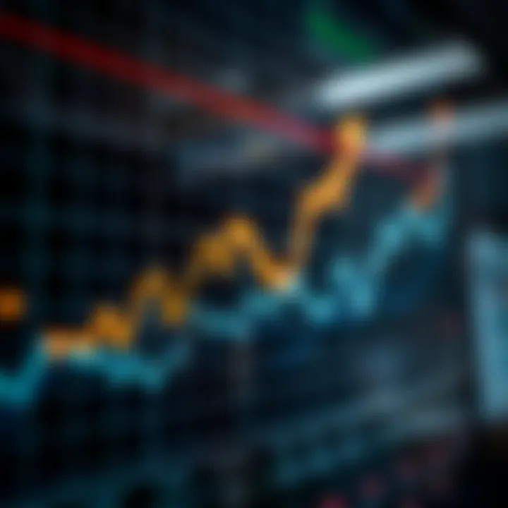 Chart with upward trend lines and digital indicators symbolizing trading signals