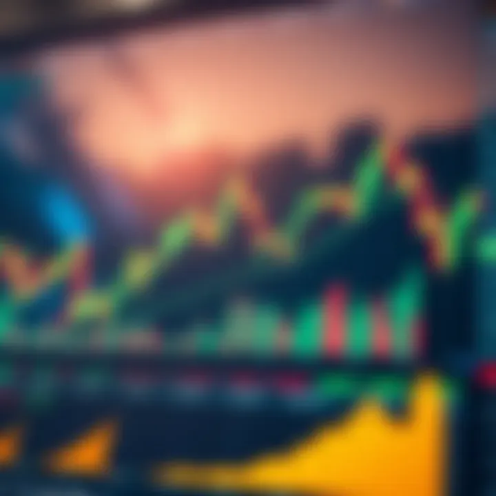 Graph depicting fluctuating stock market trends with indicators and financial data