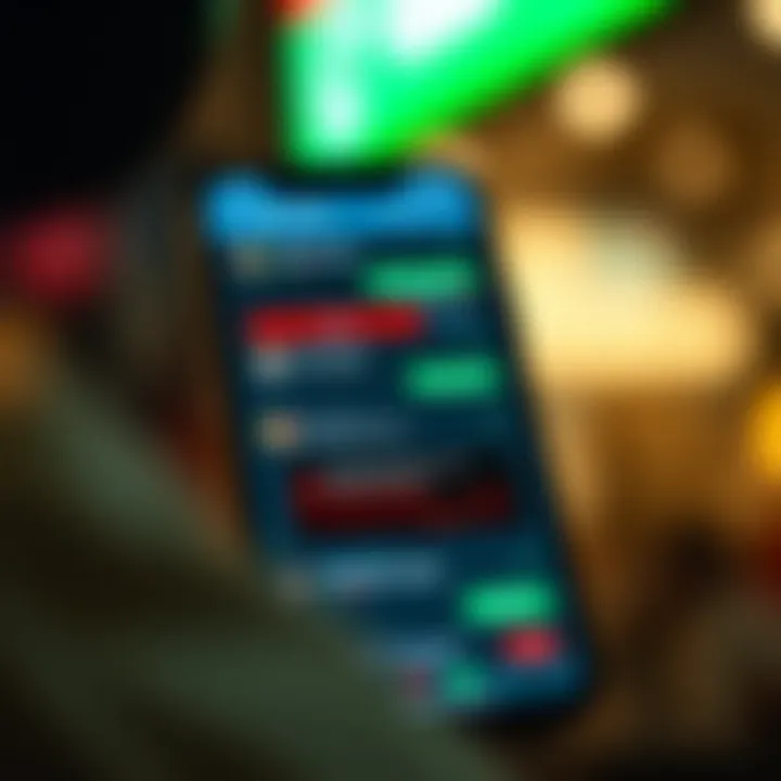 Mobile phone screen displaying WhatsApp chat with highlighted crypto trading alerts and market insights