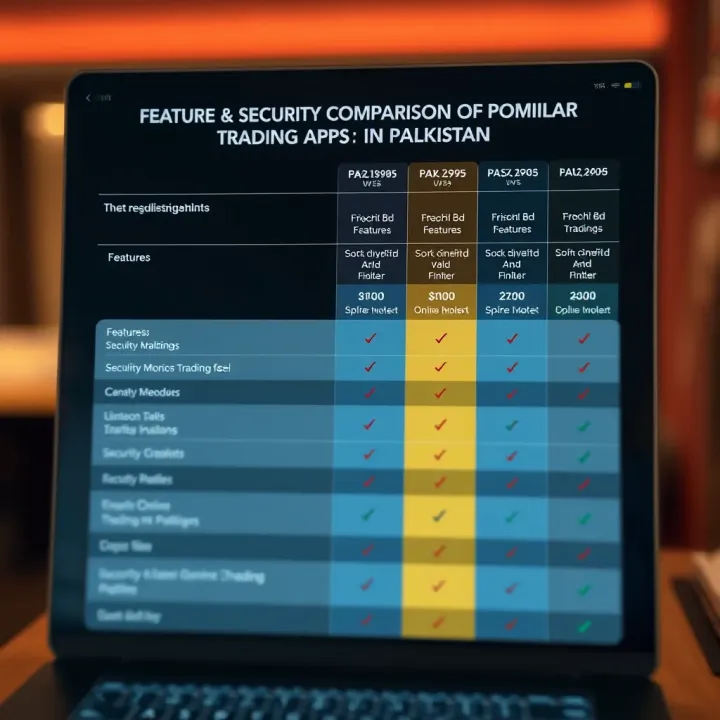 Comparison chart highlighting features, security levels, and fees of multiple online trading platforms available in Pakistan