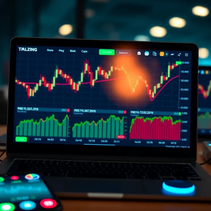 Dashboard of a trading application displaying market charts and key financial metrics