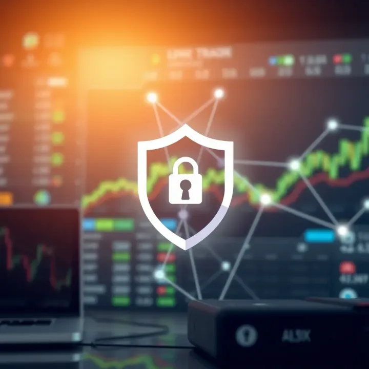 Secure Trading Environment with Digital Protection Symbols Conceptual illustration of secure trading environment with shield and digital network symbols