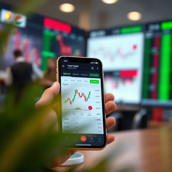 Mobile device showcasing a user-friendly trading app interface with charts and market data