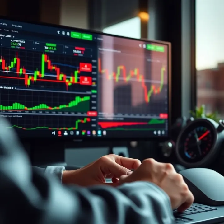 User navigating a digital trading platform dashboard with charts and options