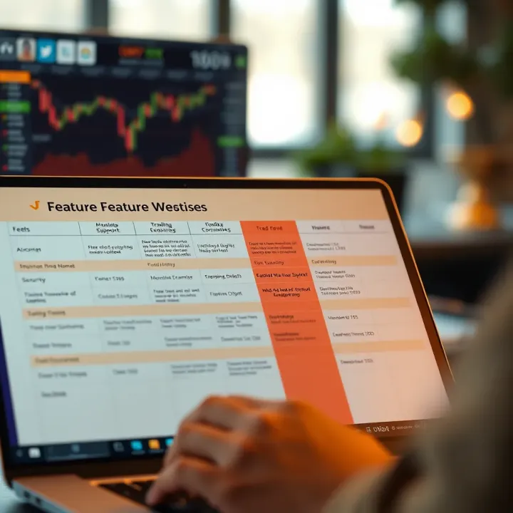 Comparison chart illustrating different features like fees, security, and customer support of trading websites