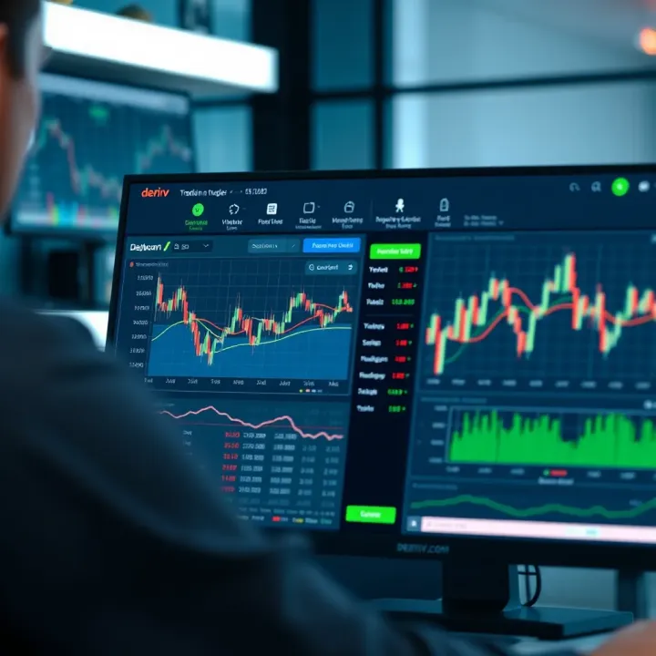 Navigating the Deriv.com Trading Dashboard Overview of trading platform dashboard with charts, account balance, and navigation menu