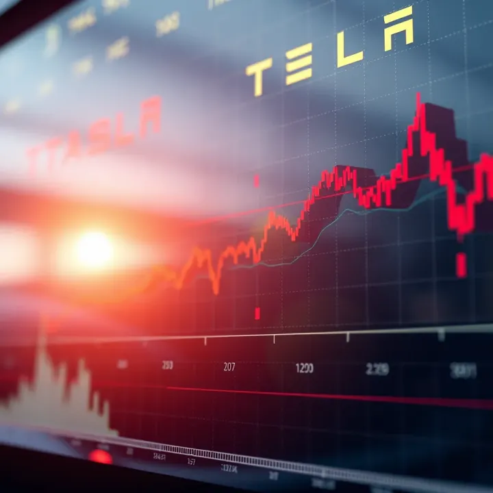 Graph depicting Tesla's stock price trend with market fluctuations and peaks