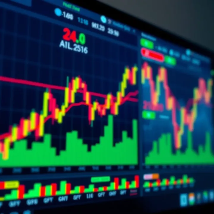 Illustration of a digital dashboard with trading indicators and graphs
