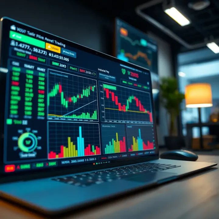 Online learning interface showing trading charts and educational content
