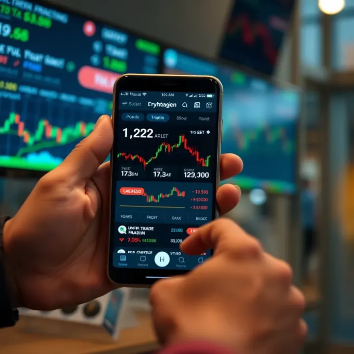 Mobile Trading Platform Featuring Stocks, Forex, and Cryptocurrency Markets Mobile screen displaying various financial markets including forex and cryptocurrency trading options