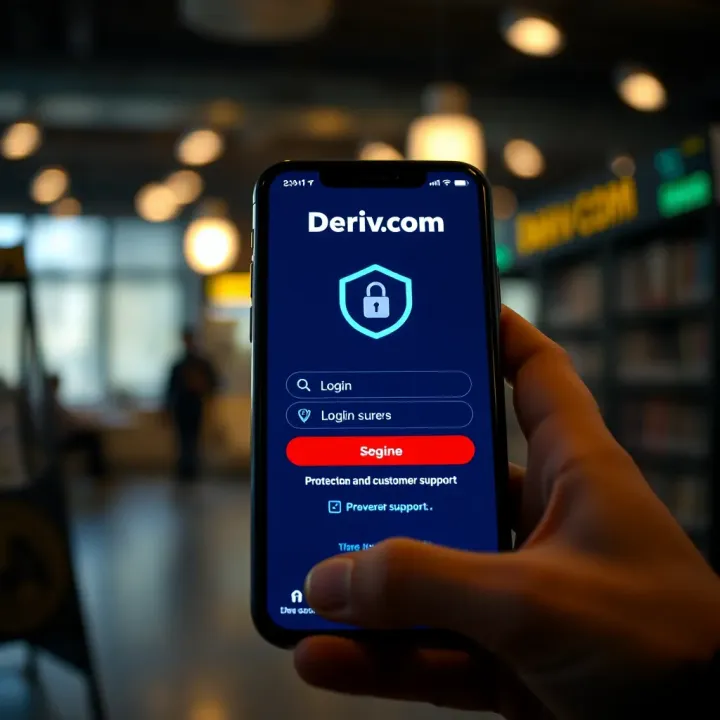 Security and Support Features in Deriv.com App for Pakistan Traders Secure login screen of Deriv.com app emphasizing protection and customer support options for traders in Pakistan