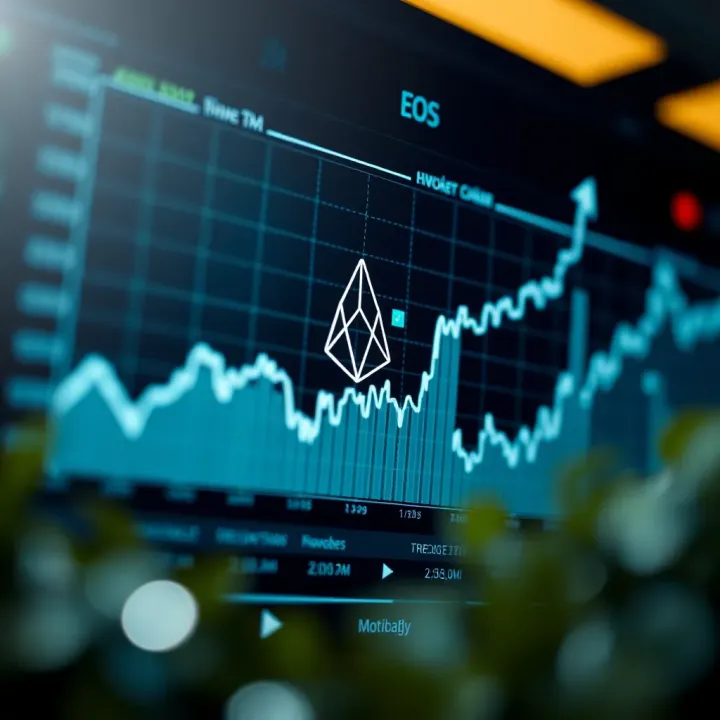 Graph showing upward trend in EOS cryptocurrency value with market indicators
