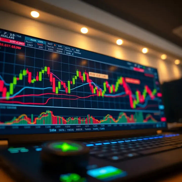 Chart displaying technical indicators and candlestick patterns for market analysis