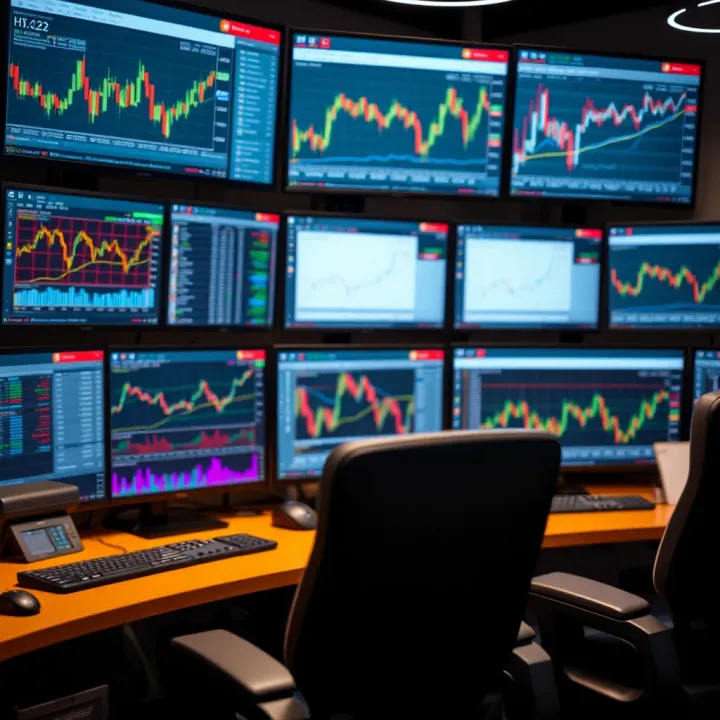 Trading Platforms and Software for Efficient Execution Trading workstation showing multiple screens with trading platforms and real-time market data