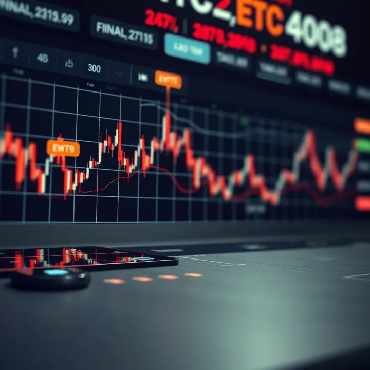 Graph showing Ethereum Classic price fluctuations over time with trend lines and key events marked