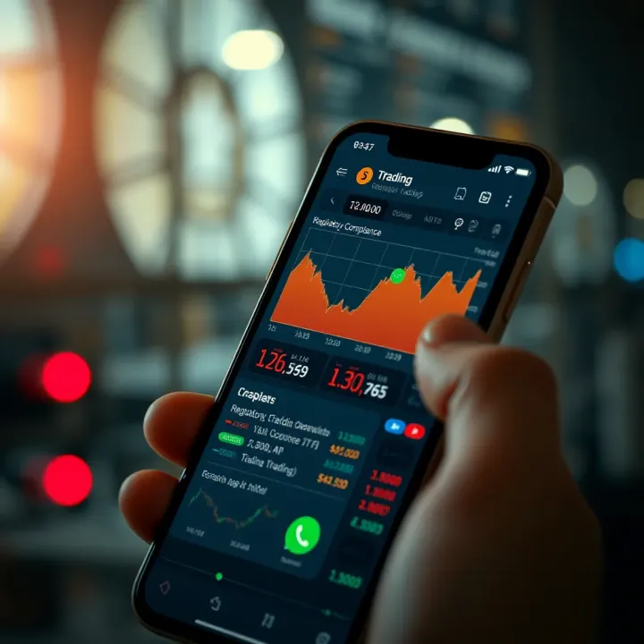 Secure mobile trading platform interface highlighting regulatory compliance indicators and user-friendly design