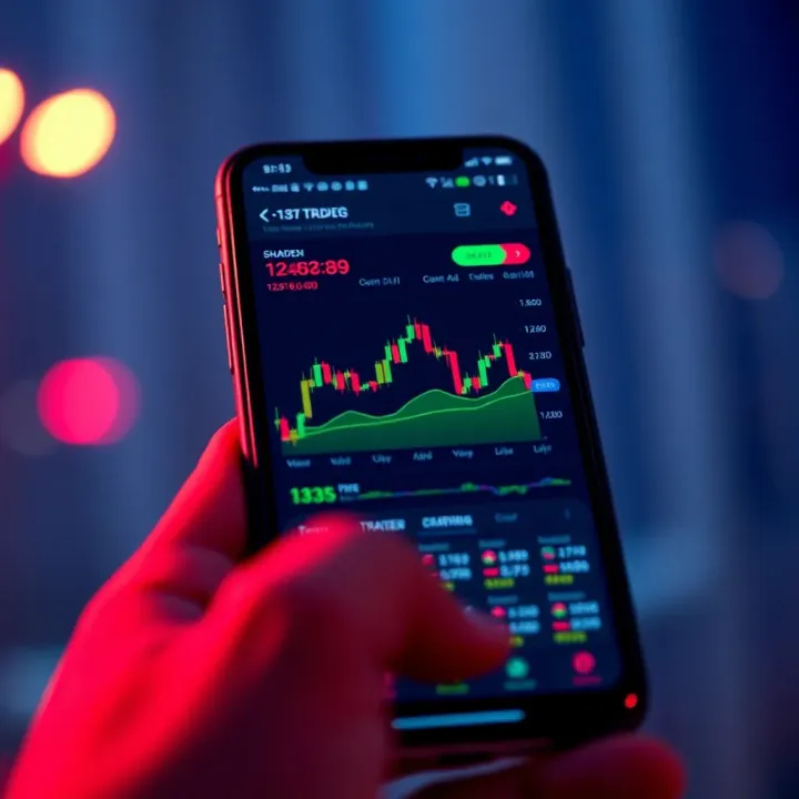 Smartphone screen displaying a trading app interface with charts and market data in Pakistan